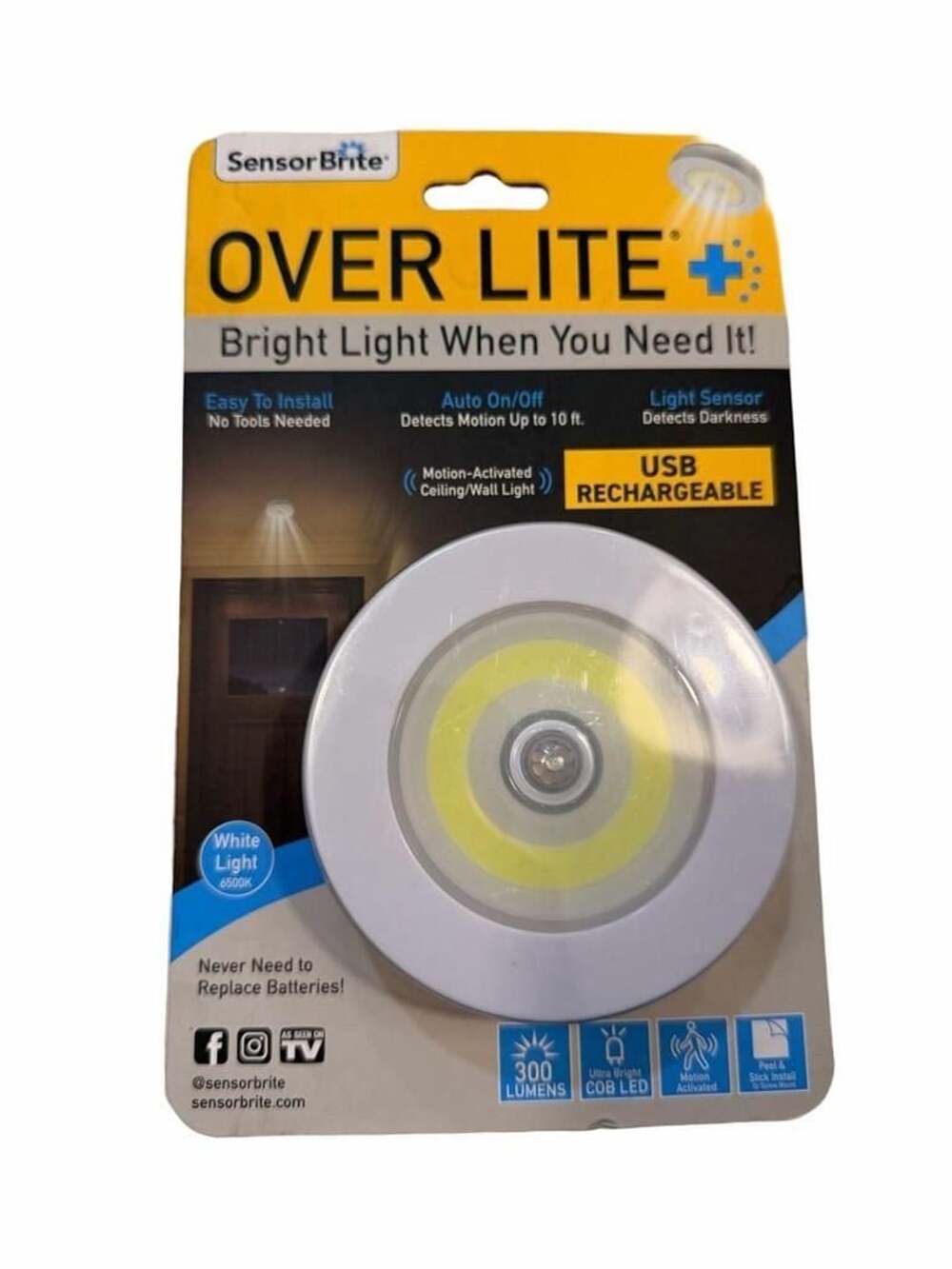 Sensor Brite Over Lite Motion-Activated Rechargeable Ceiling/Wall Light